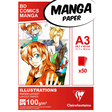 Clairefontaine Bloc de papier Layout MANGA ILLUSTRATIONS, A3