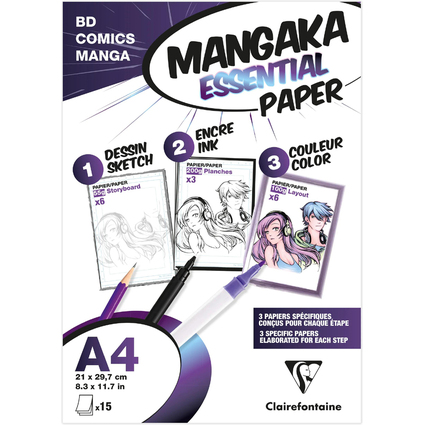 Clairefontaine Papier MANGA, A4, 15 feuilles, blanc