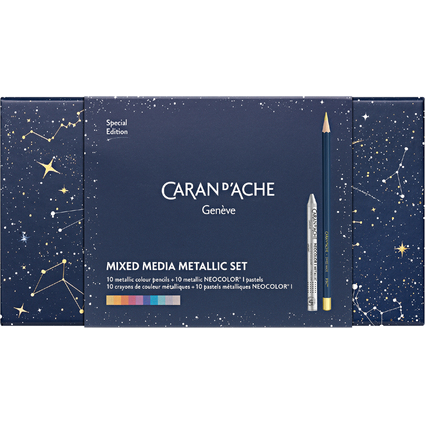 CARAN D'ACHE Set Mixed Media Metallic COSMIC BLUE, 20 pices