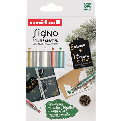 uni-ball Stylo roller encre gel SIGNO, tui de 5 + tiquette