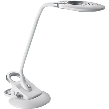 Hansa Lampe de bureau  LED Swirl, pied/pince, blanc/argent