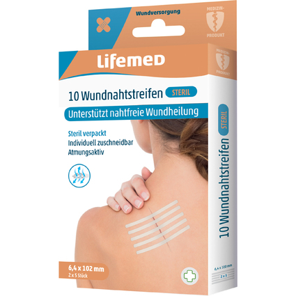 Lifemed Bande de suture cutane strile, bote de 10, blanc