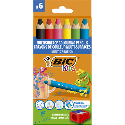 BIC KIDS Crayon de couleur multi-surfaces, tui carton de 6