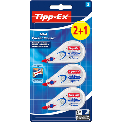 Tipp-Ex Roller correcteur Mini Pocket Mouse, 5 mm x 6 m, 2+1