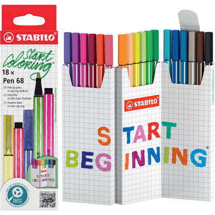 STABILO Feutre Pen 68, set zigzag de 18 pices