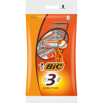 BIC Rasoir jetable 3 Sensitive, pour hommes, pack de 8