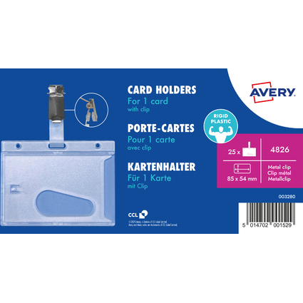 AVERY Porte-carte avec clip, 54 x 85 mm, transparent