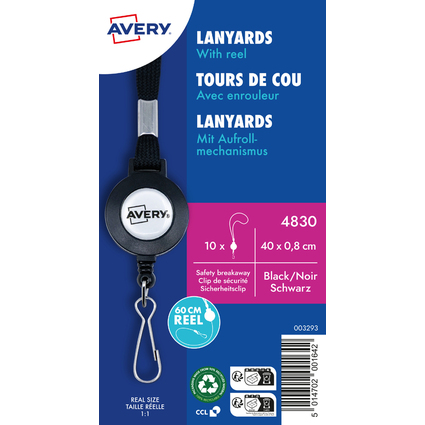 AVERY Lacet textile avec enrouleur, noir