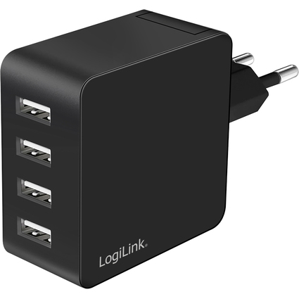 LogiLink Chargeur secteur USB, 4x USB-A, 24 watts, noir