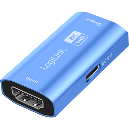 LogiLink Rpteur HDMI, 8K/60 Hz, botier en aluminium, bleu