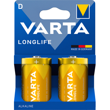 VARTA Pile alcaline Longlife, Mono (D), blister de 2