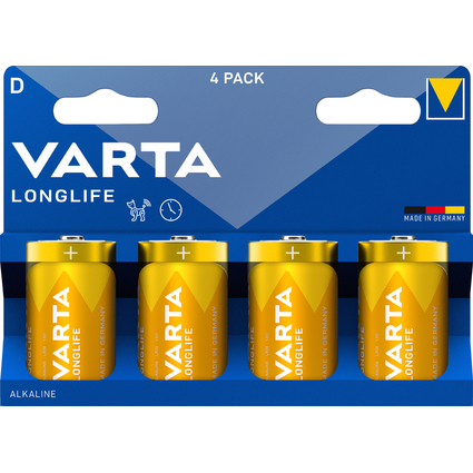 VARTA Pile alcaline Longlife, Mono (D), blister de 4