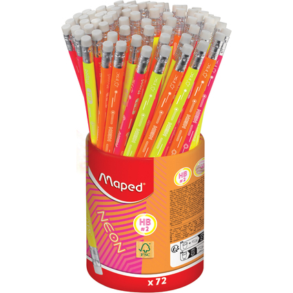 Maped Crayon  papier NEON, avec gomme, duret: HB, pot 72