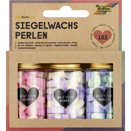 folia Perles de cire PASTEL, 3 botes, couleurs assorties