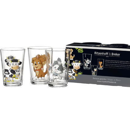 Ritzenhoff & Breker Verre ANIMAUX DE LA FERME, set de 3