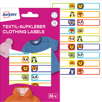 AVERY tiquette pour textile, 13 x 45 mm, animaux