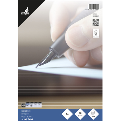 kangaro Bloc-notes A4, lign, 100 feuilles