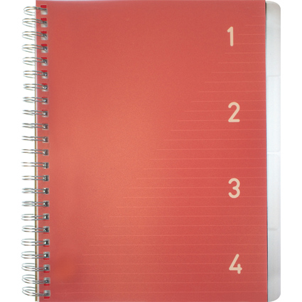 kangaro Cahier  spirale 4en1, A5, lign, 200 pages, rouge