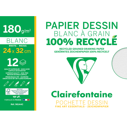 Clairefontaine Papier dessin "Blanc  Grain" 100% recycl