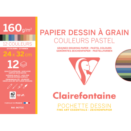 Clairefontaine Papier dessin " Grain", couleurs pastel