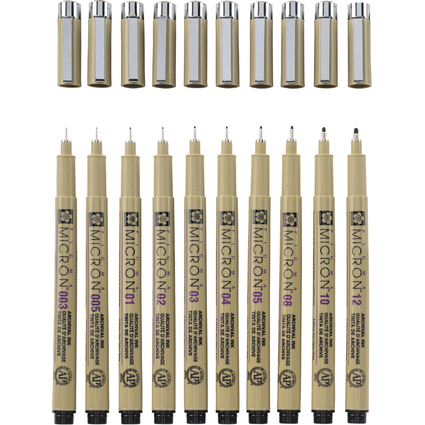 SAKURA Feutre pointe fine PIGMA MICRON, tui de 10, noir