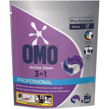 OMO Professional Lessive Pods Active Clean 3en1, 80 lavages