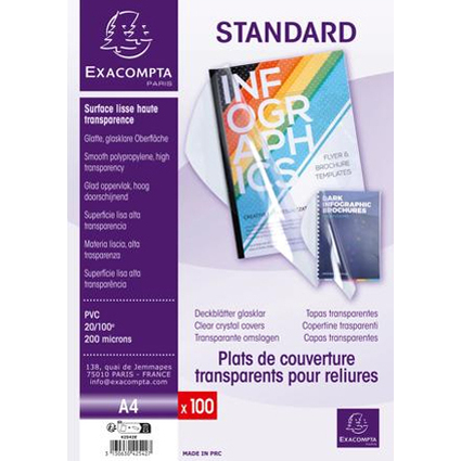 EXACOMPTA Plats de couverture, A4, PVC, 0,20 mm, transparent