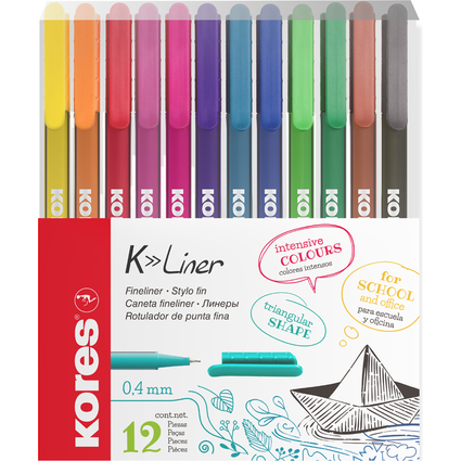 Kores Feutre Fineliner "K-Liner", tracé: 0,4 mm, étui de 12