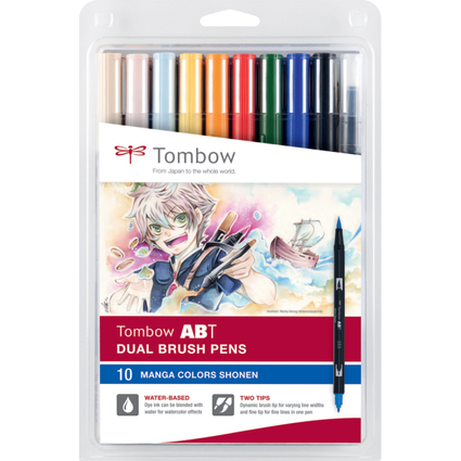 Tombow Feutre double pointe "ABT DUAL BRUSH PEN", set de 10