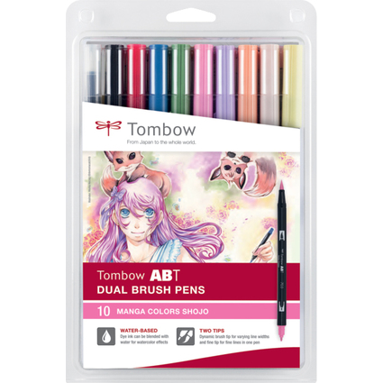 Tombow Feutre double pointe "ABT DUAL BRUSH PEN", set de 10