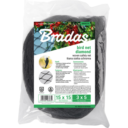 Bradas Filet de protection anti-oiseaux, 2 x 5 m, noir