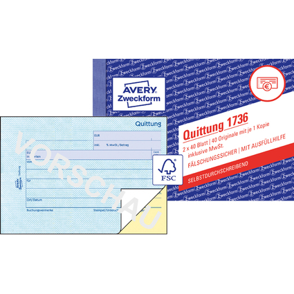 AVERY Zweckform Formularbuch "Quittung", SD, A6 quer