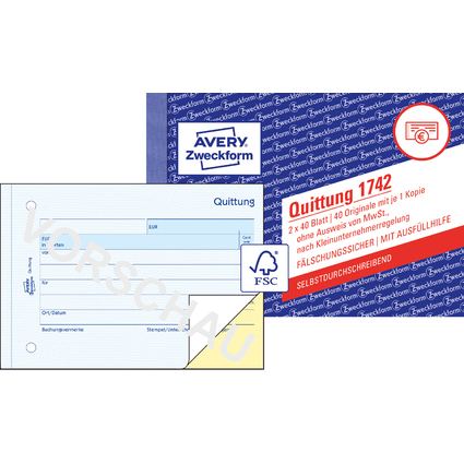 AVERY Zweckform Formularbuch "Quittung" ohne MwSt., SD