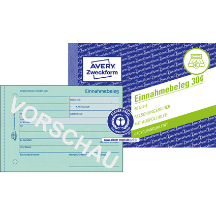 AVERY Zweckform Formularbuch "Einnahmebeleg", A6 quer, grn