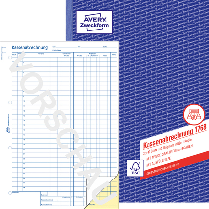 AVERY Zweckform Formularbuch "Kassenabrechnung", A4