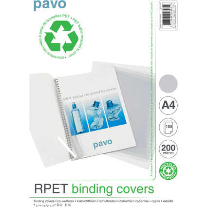 pavo Plats de couverture, A4, rPET, transparent, 0,20 mm