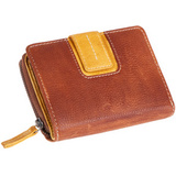MIKA portefeuille pour dames, en cuir, marron-jaune
