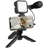 LogiLink kit de vlogging avec lumire LED, avec microphone