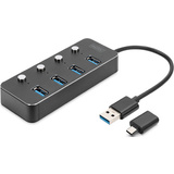 DIGITUS hub USB 3.0, 4 ports, commutable, botier aluminium