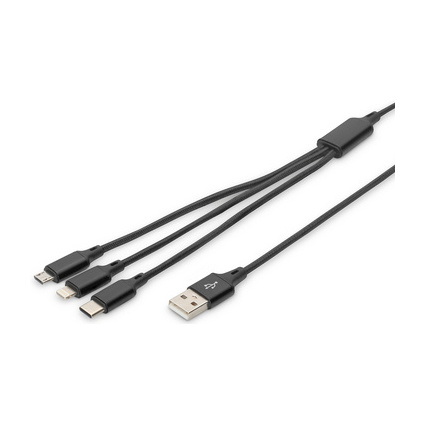 DIGITUS Cble de charge 3-en-1, USB A-Lightning + Micro USB