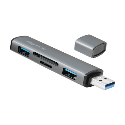 LogiLink Hub USB 3.2 Gen2, avec lecteur de carte, 2 ports