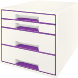 LEITZ bloc de classement WOW CUBE, 4 tiroirs, blanc/violet