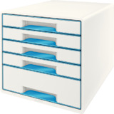 LEITZ bloc de classement WOW CUBE, 5 tiroirs, blanc/bleu