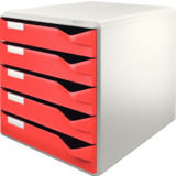 LEITZ module de classement, 5 tiroirs, gris-clair/rouge