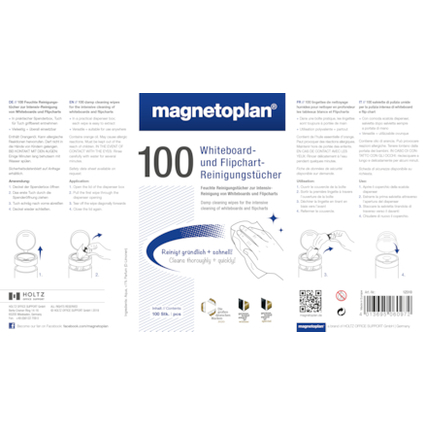 magnetoplan Lingettes nettoyantes pour tableau blanc, x100