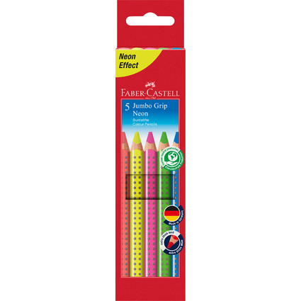 FABER-CASTELL Crayons couleur Jumbo GRIP Neon, 5 tui carton