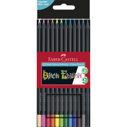 FABER-CASTELL Crayon de couleur Black Edition, tui de 12