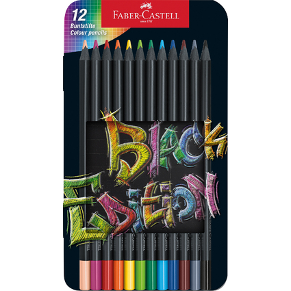 FABER-CASTELL Crayon de couleur Black Edition, tui de 12