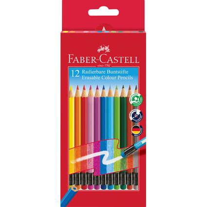 FABER-CASTELL Crayon de couleur gommable, tui carton de 12