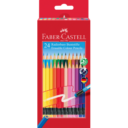 FABER-CASTELL Crayon de couleur gommable, tui carton de 24